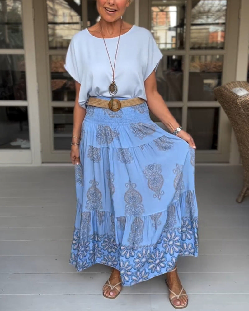 Myla | Skirt with Floral Inserts and Pleats