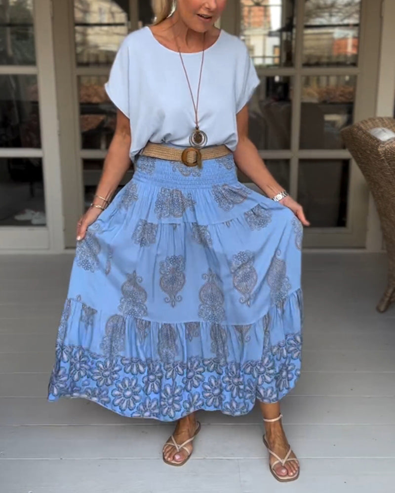Myla | Skirt with Floral Inserts and Pleats