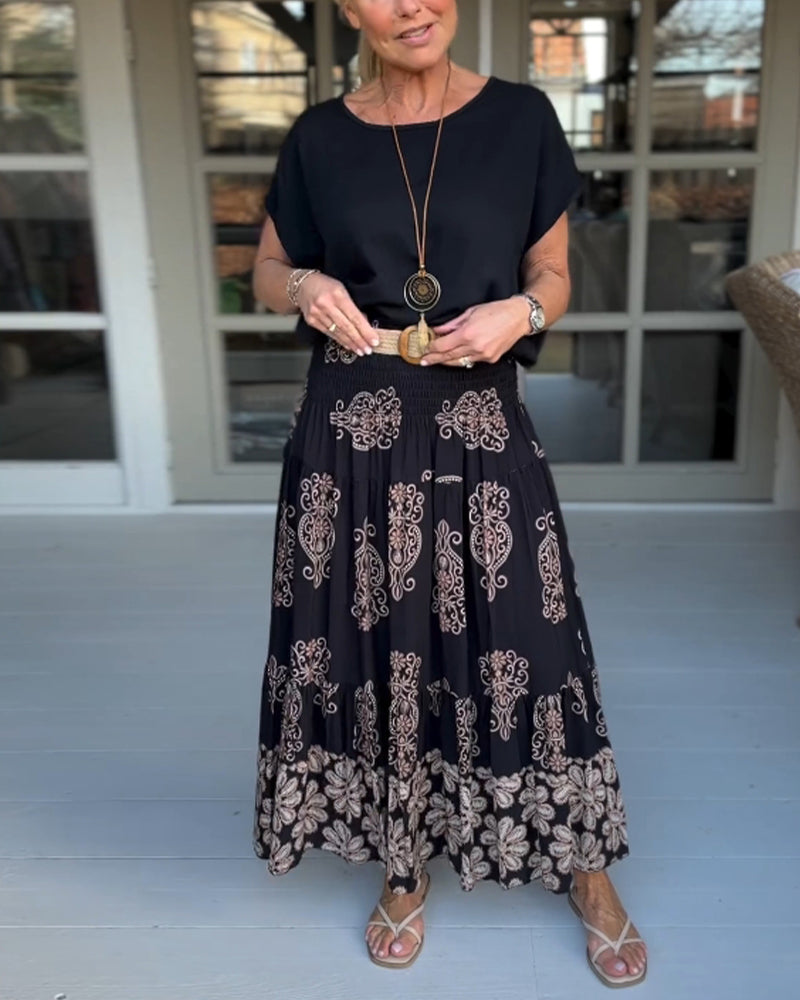 Myla | Skirt with Floral Inserts and Pleats