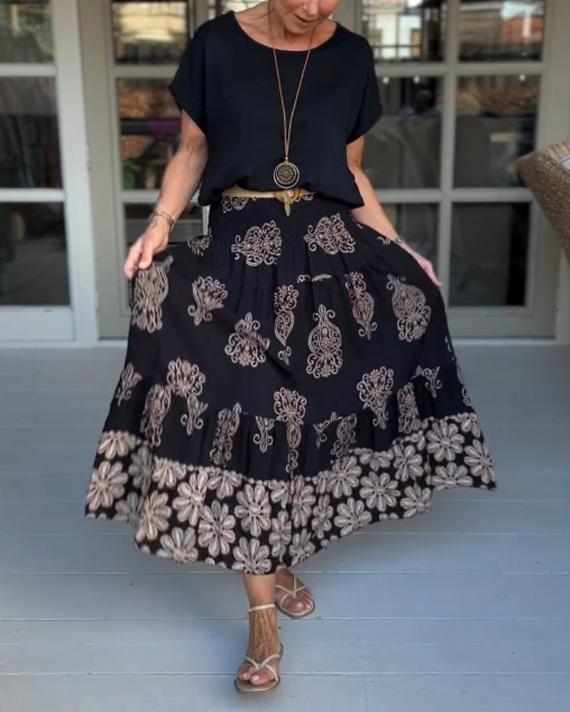Myla | Skirt with Floral Inserts and Pleats