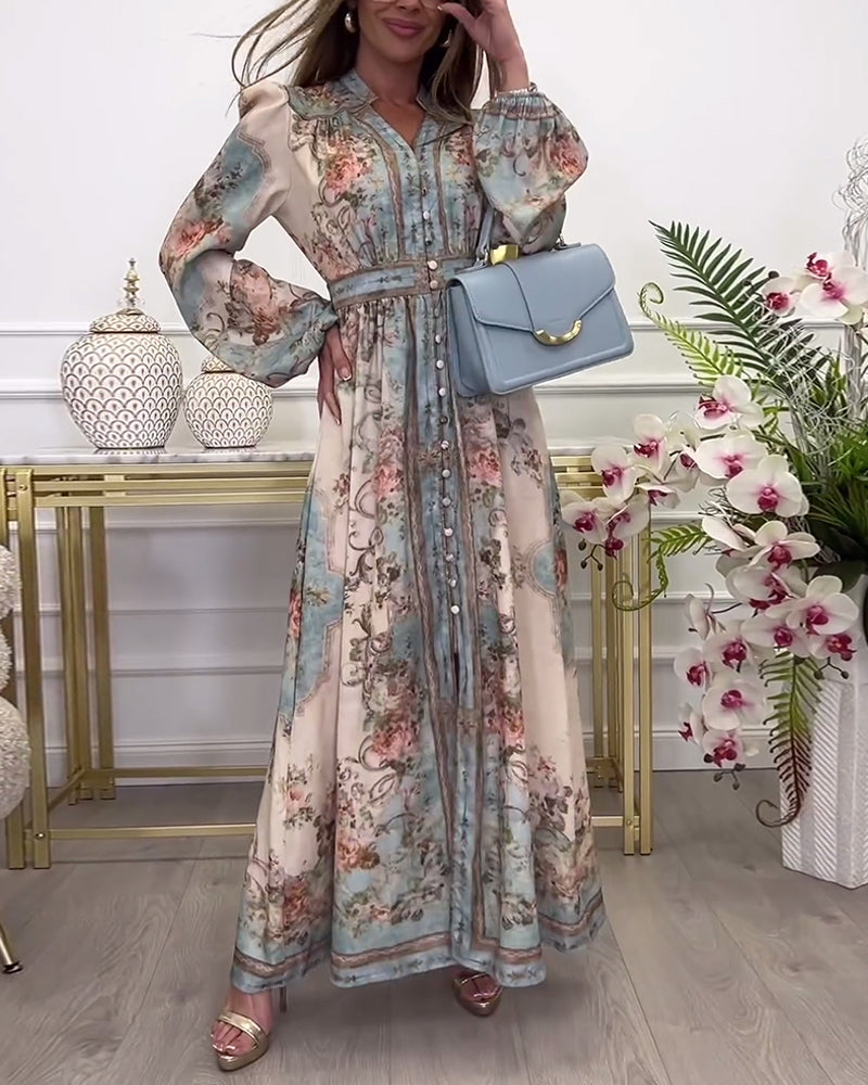 Myla | Long Dress with Buttoned Floral Print