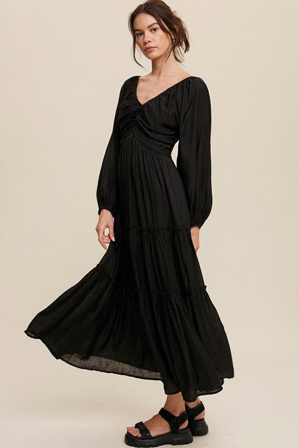 Myla | V-Neck Maxi Dress with Bow, Cut-Out & Fringes for Women