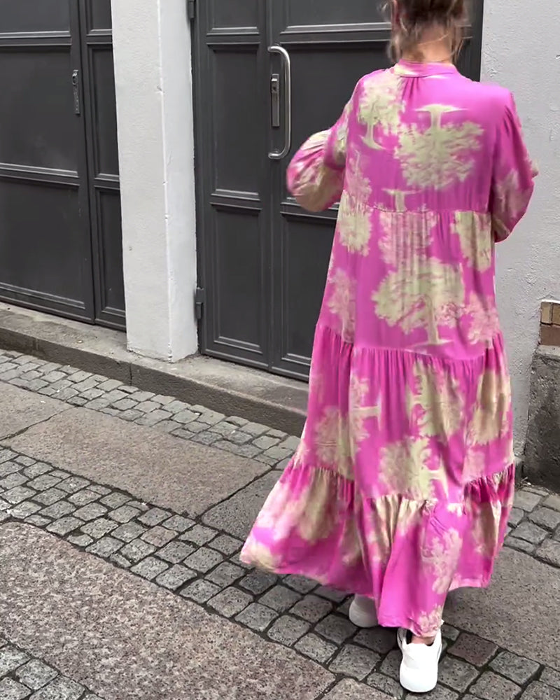 Myla | Loose Printed Patchwork Dress with V-Neck and Bell Sleeves