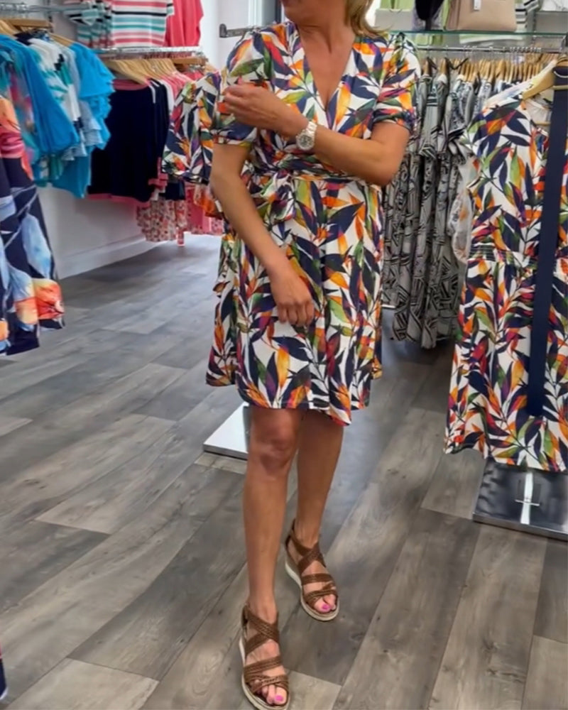 Myla | Printed Dress with V-Neck and Short Sleeves