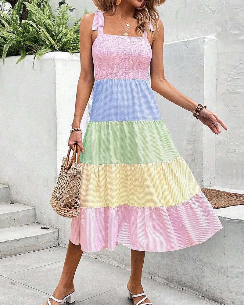 Myla | Dress with Contrast Inserts and Straps