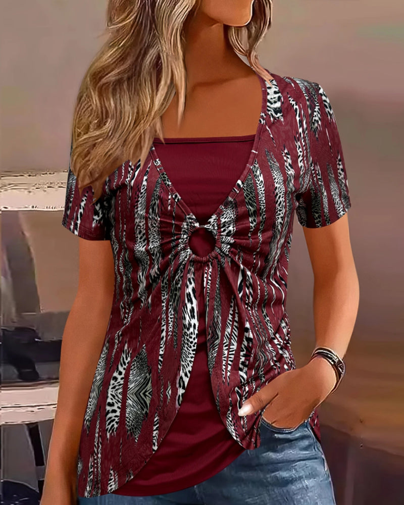 Myla | Short Sleeve Blouse Printed Fake Two-Piece