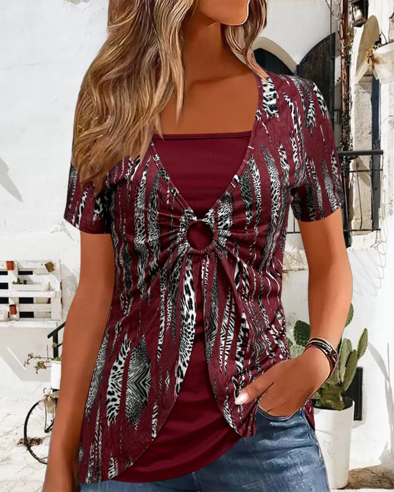 Myla | Short Sleeve Blouse Printed Fake Two-Piece