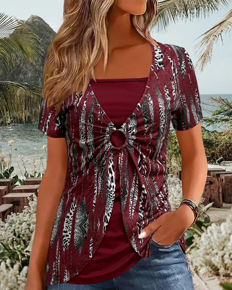 Myla | Short Sleeve Blouse Printed Fake Two-Piece