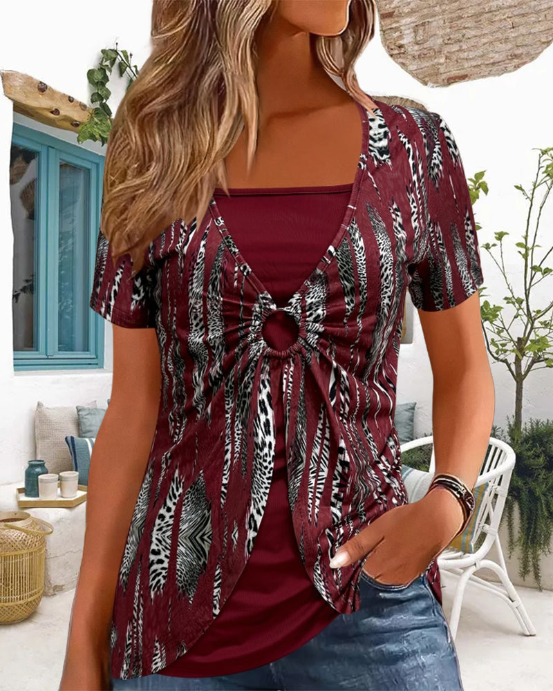 Myla | Short Sleeve Blouse Printed Fake Two-Piece
