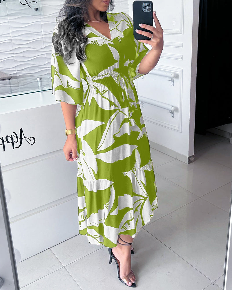Myla | Elegant Dress with V-Neck and Three-Quarter Sleeves with Drawstring