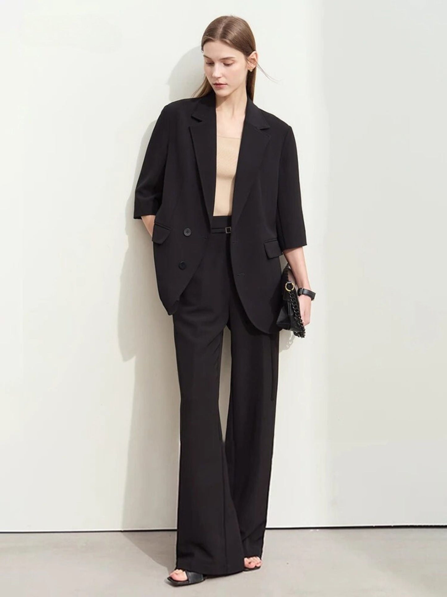 Loose Blazer and High-Waist Wide-Leg Pants Set