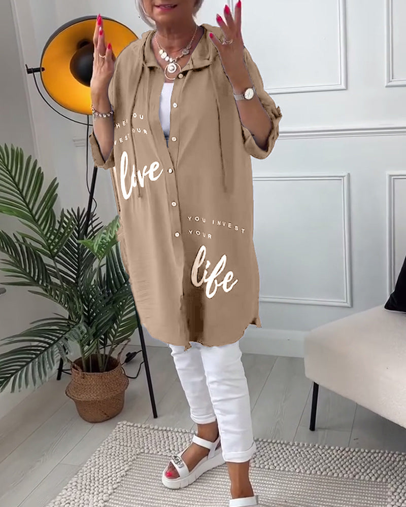 Myla | Coat with Hood and Button Letter Print