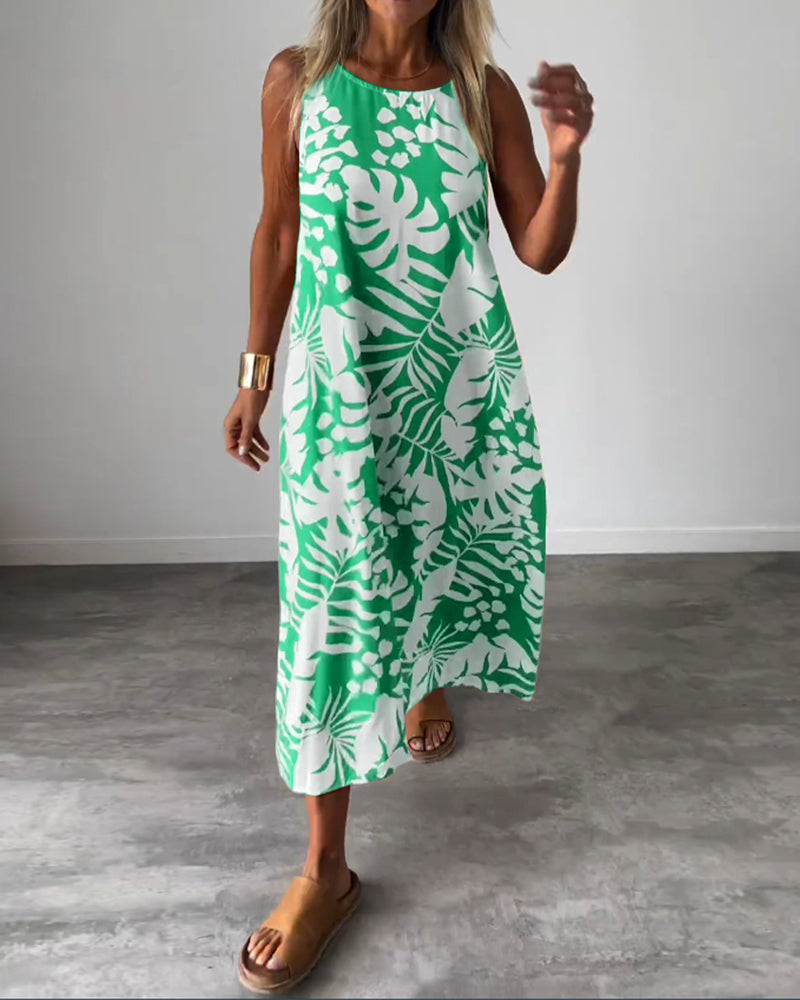 Myla | Casual, Sleeveless Dress with Leaf Pattern