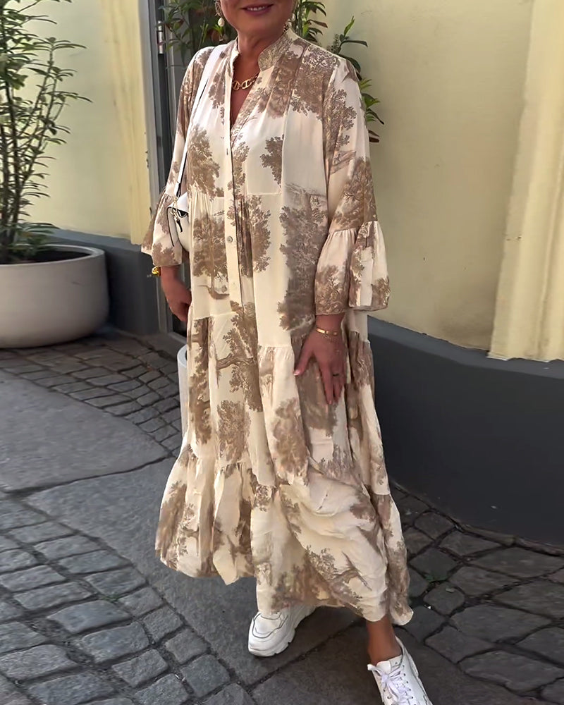 Myla | Loose Printed Patchwork Dress with V-Neck and Bell Sleeves