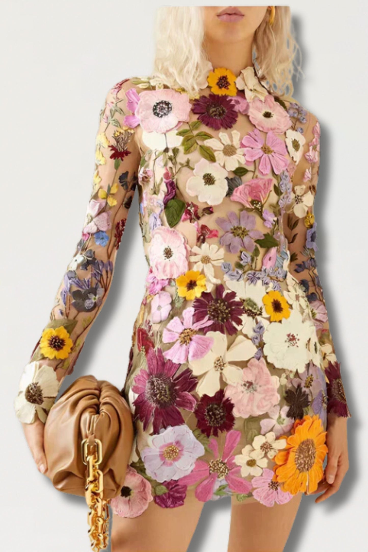 Myla | Embroidered Floral Mini Dress with Delicate Charm for Women