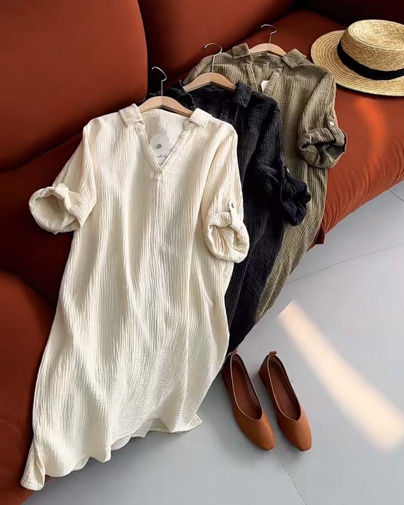 Myla | Dress Long Sleeve Solid Simple Collar
