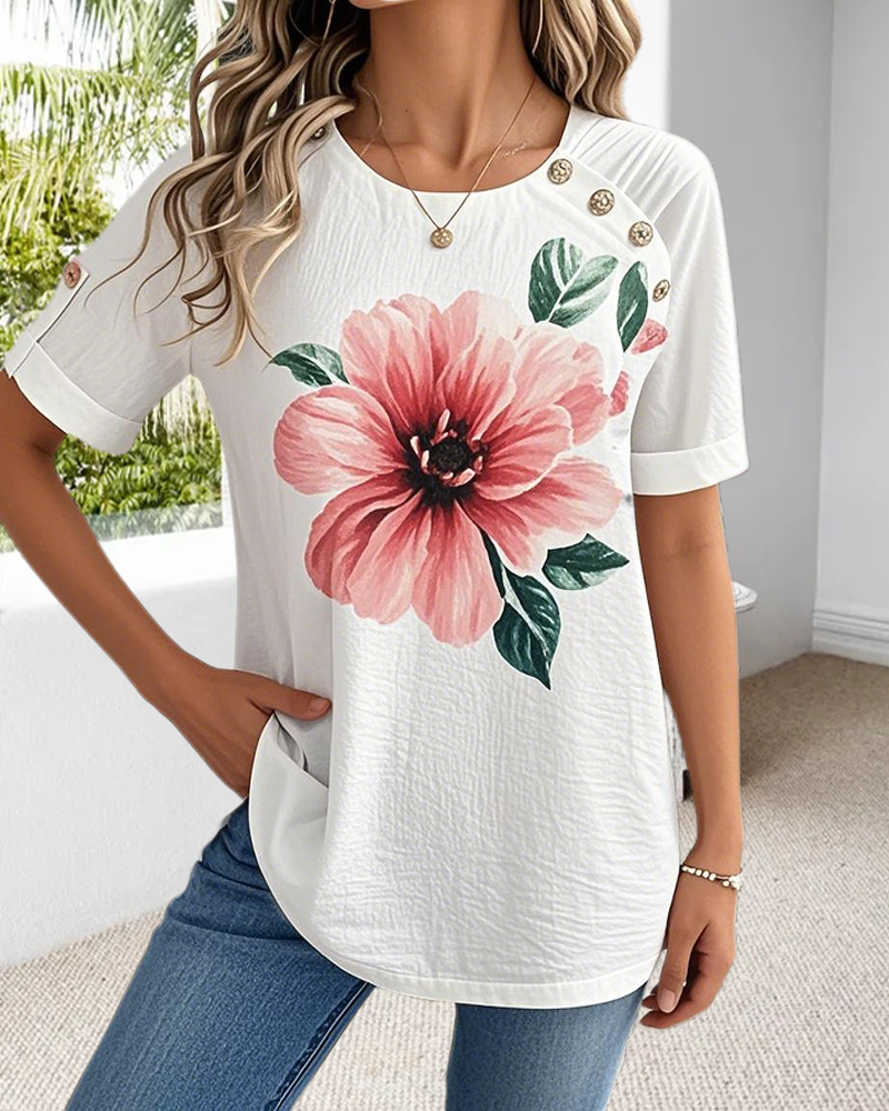 Myla | Blouse Round Neck Floral Print Short Sleeve