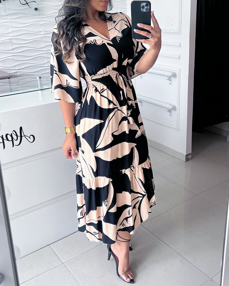 Myla | Elegant Dress with V-Neck and Three-Quarter Sleeves with Drawstring
