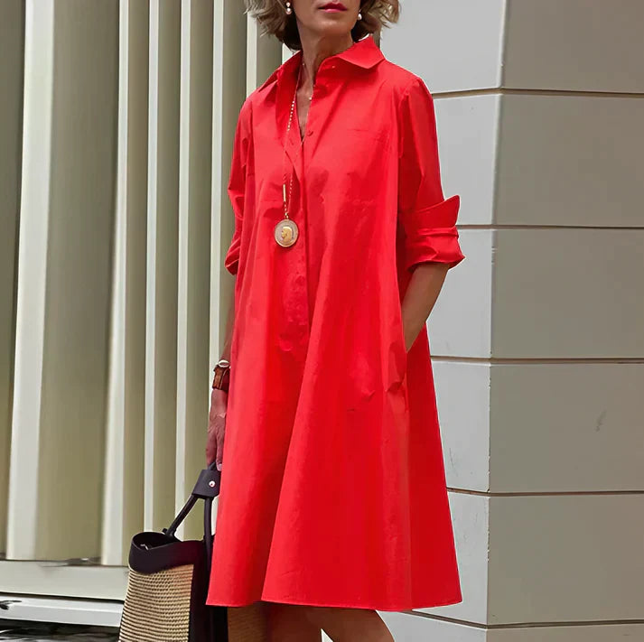 Myla | Fashionable Linen Dress with Polo Collar