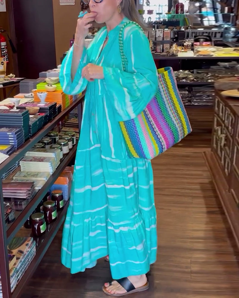 Myla | Casual, Loose, Long Dress with V-Neck and Flared Sleeves