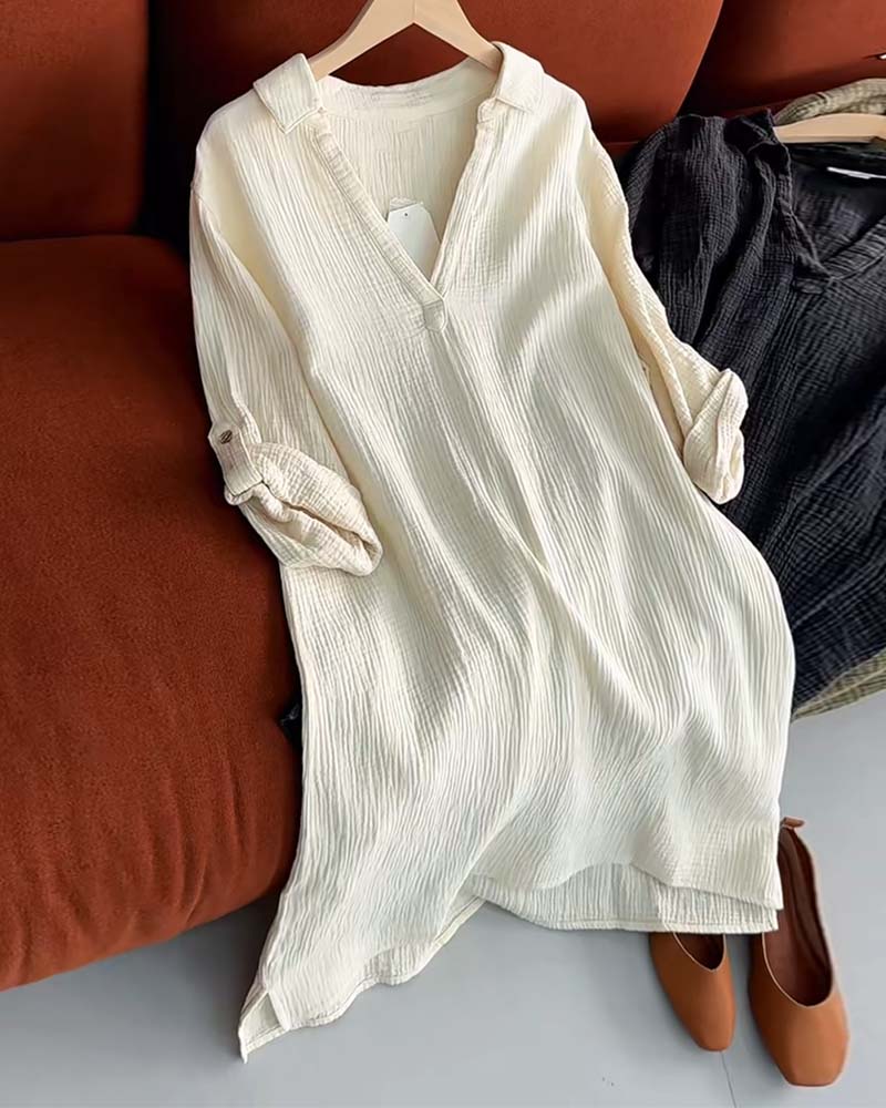 Myla | Dress Long Sleeve Solid Simple Collar