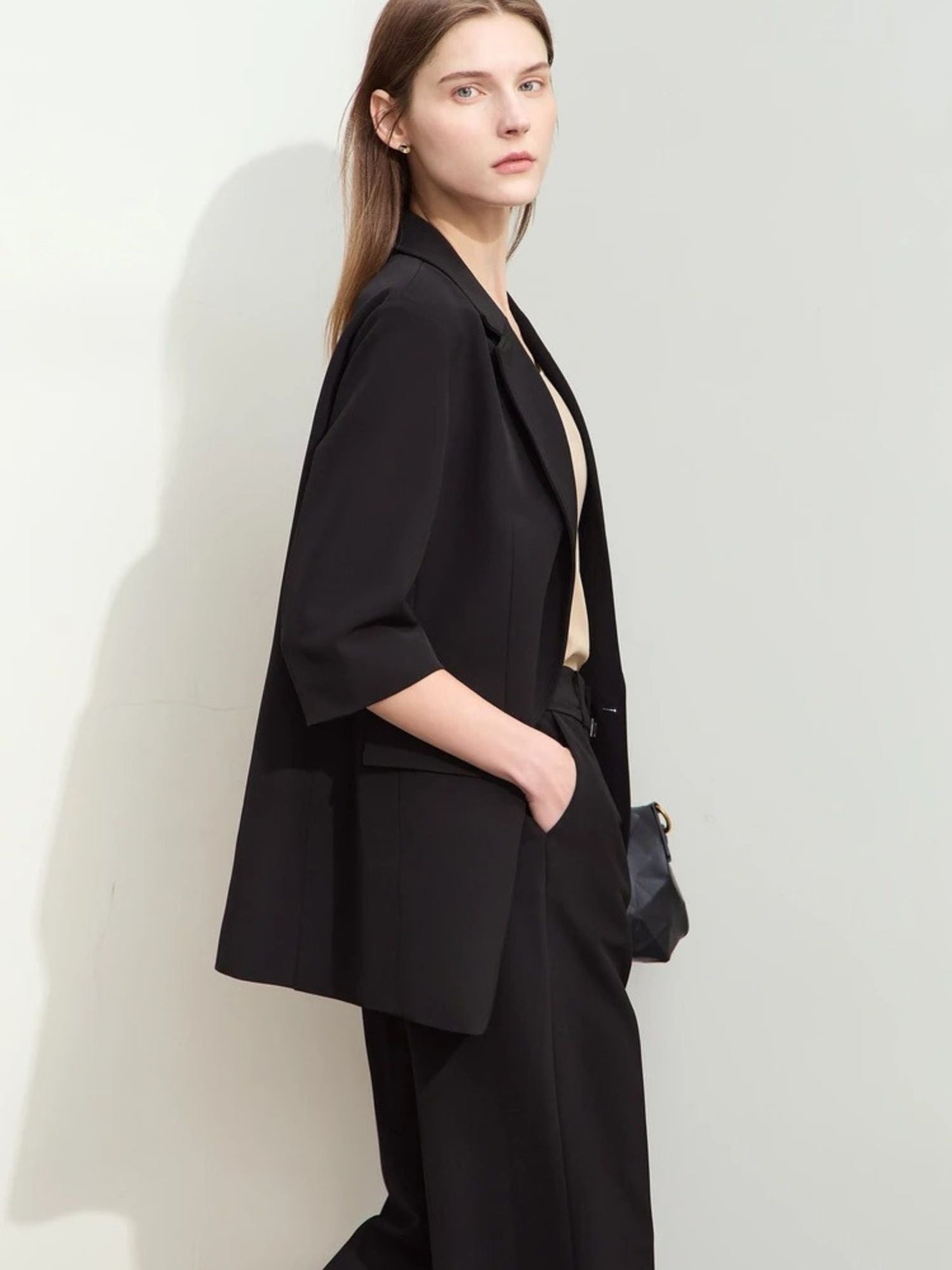 Loose Blazer and High-Waist Wide-Leg Pants Set