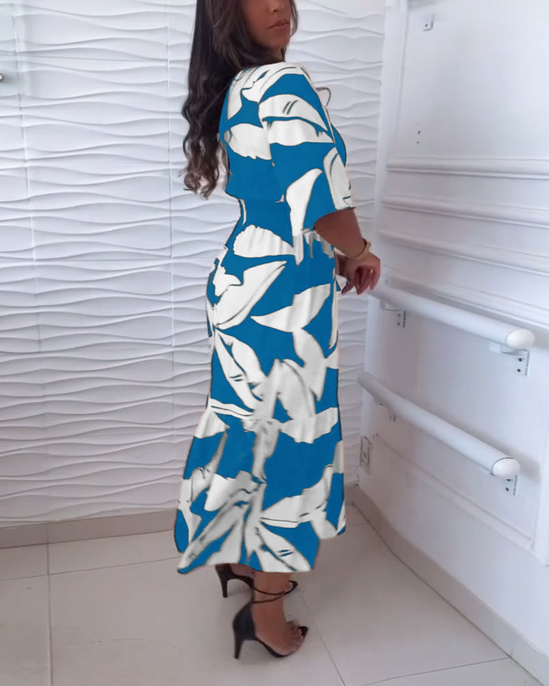 Myla | Elegant Dress with V-Neck and Three-Quarter Sleeves with Drawstring