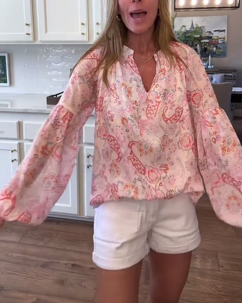 Myla | Blouse with Balloon Sleeves and Floral Pattern