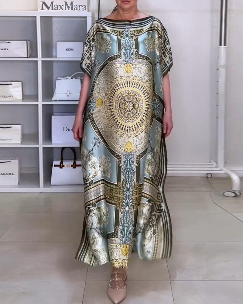 Myla | Loose Boho Dress with Slit and Print