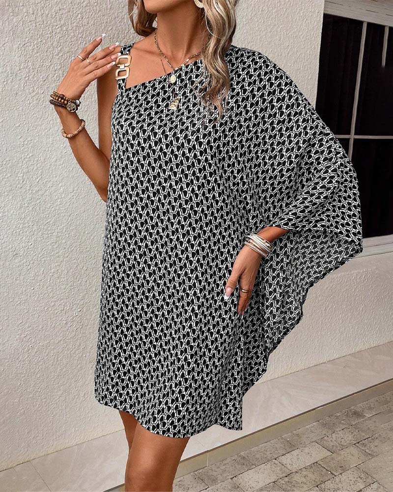 Myla | Elegant Dress with Off-Shoulder Metal Buckle Print
