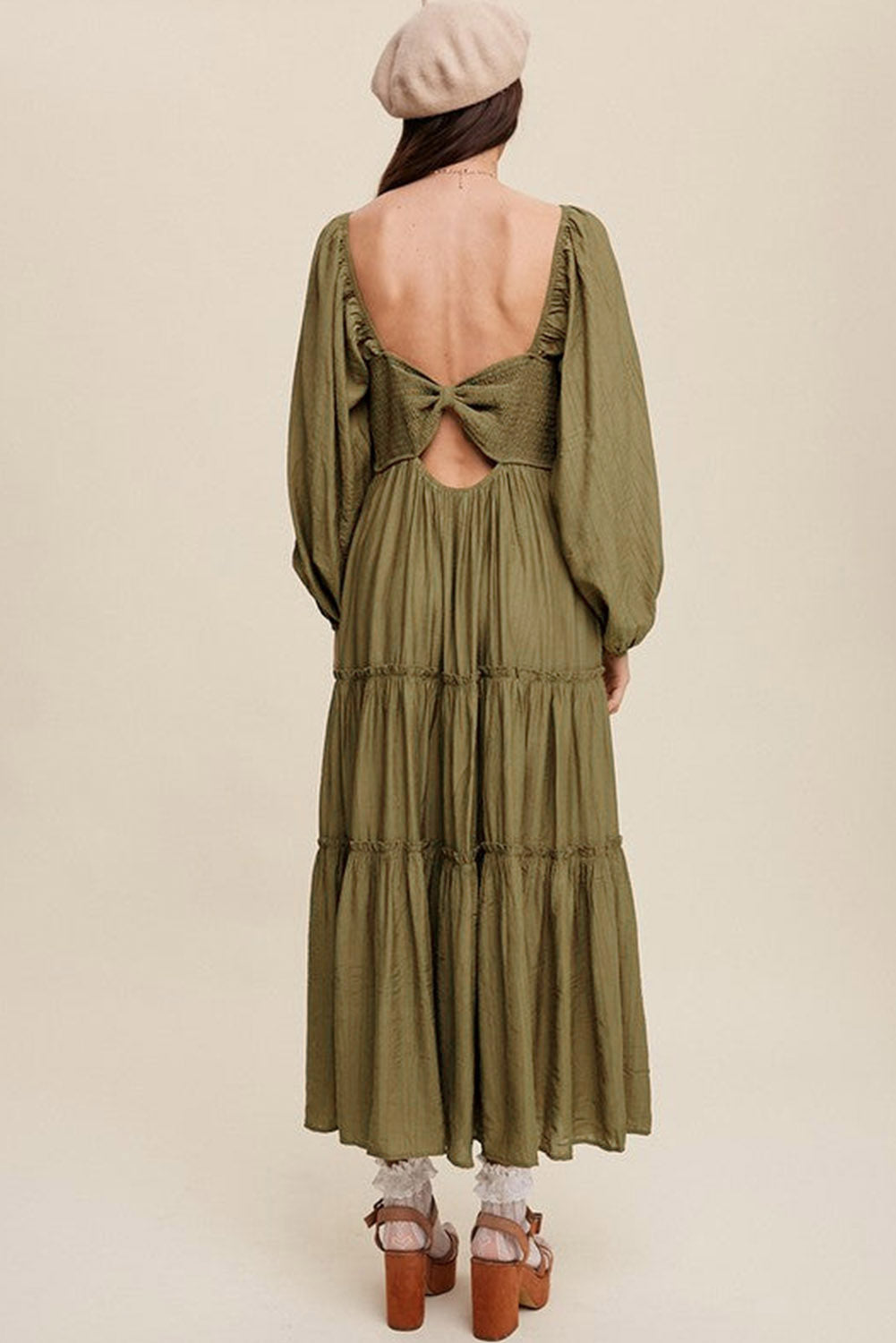 Myla | V-Neck Maxi Dress with Bow, Cut-Out & Fringes for Women