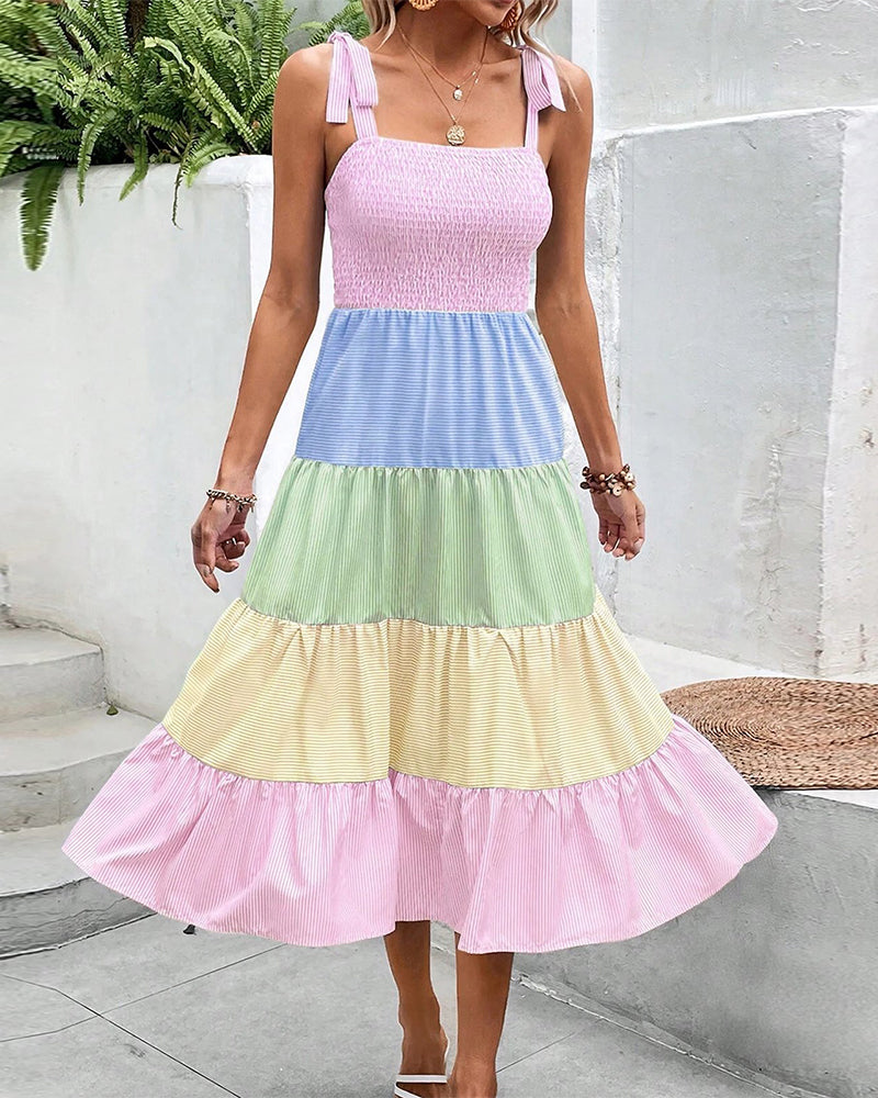 Myla | Dress with Contrast Inserts and Straps