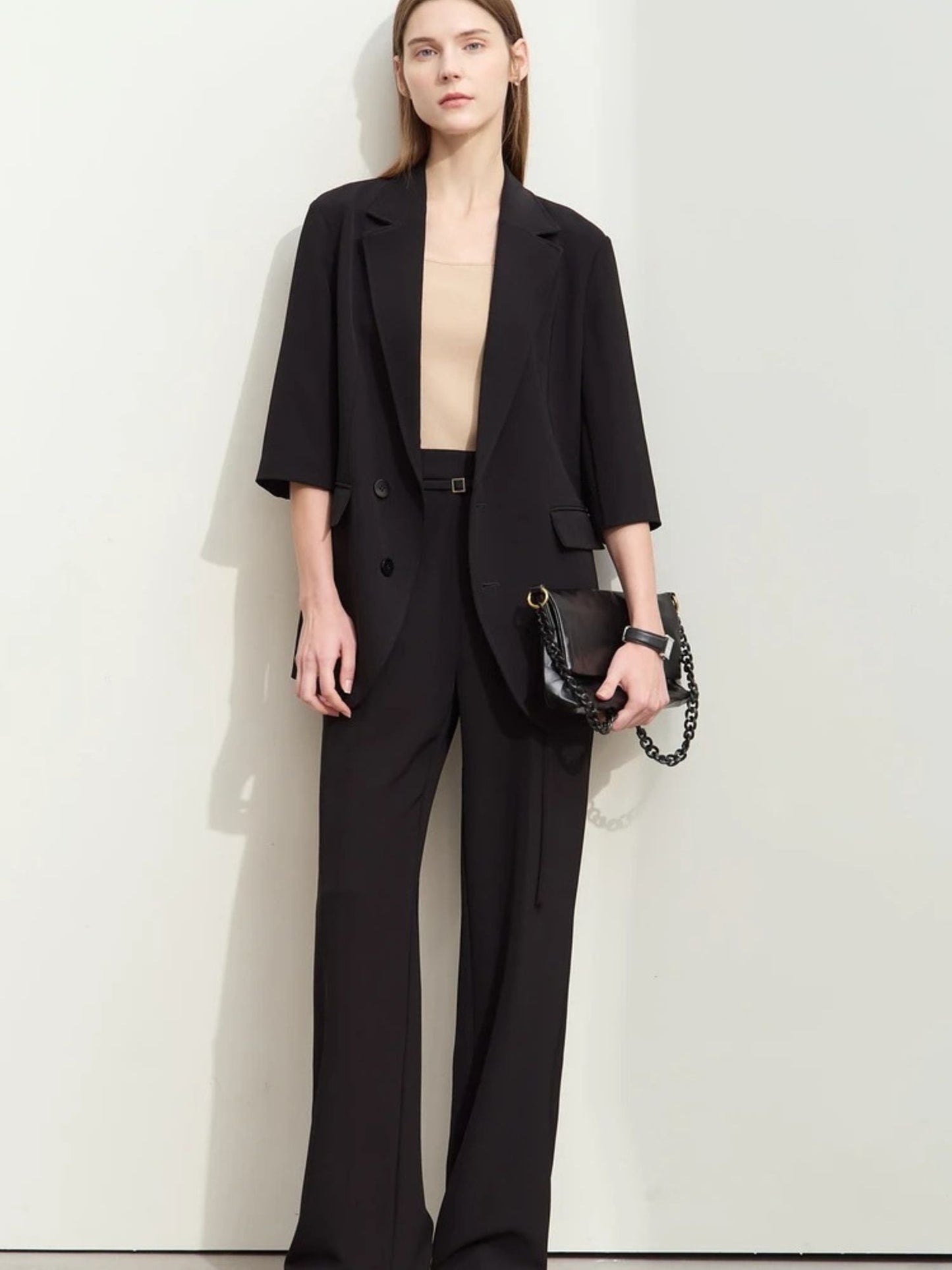 Loose Blazer and High-Waist Wide-Leg Pants Set
