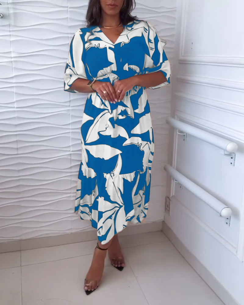 Myla | Elegant Dress with V-Neck and Three-Quarter Sleeves with Drawstring