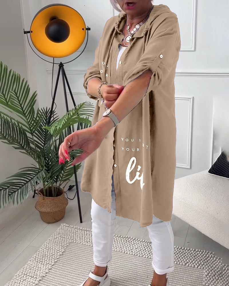 Myla | Coat with Hood and Button Letter Print