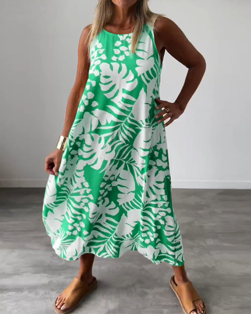 Myla | Casual, Sleeveless Dress with Leaf Pattern
