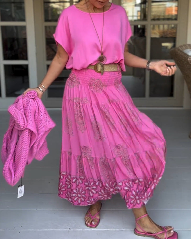 Myla | Skirt with Floral Inserts and Pleats
