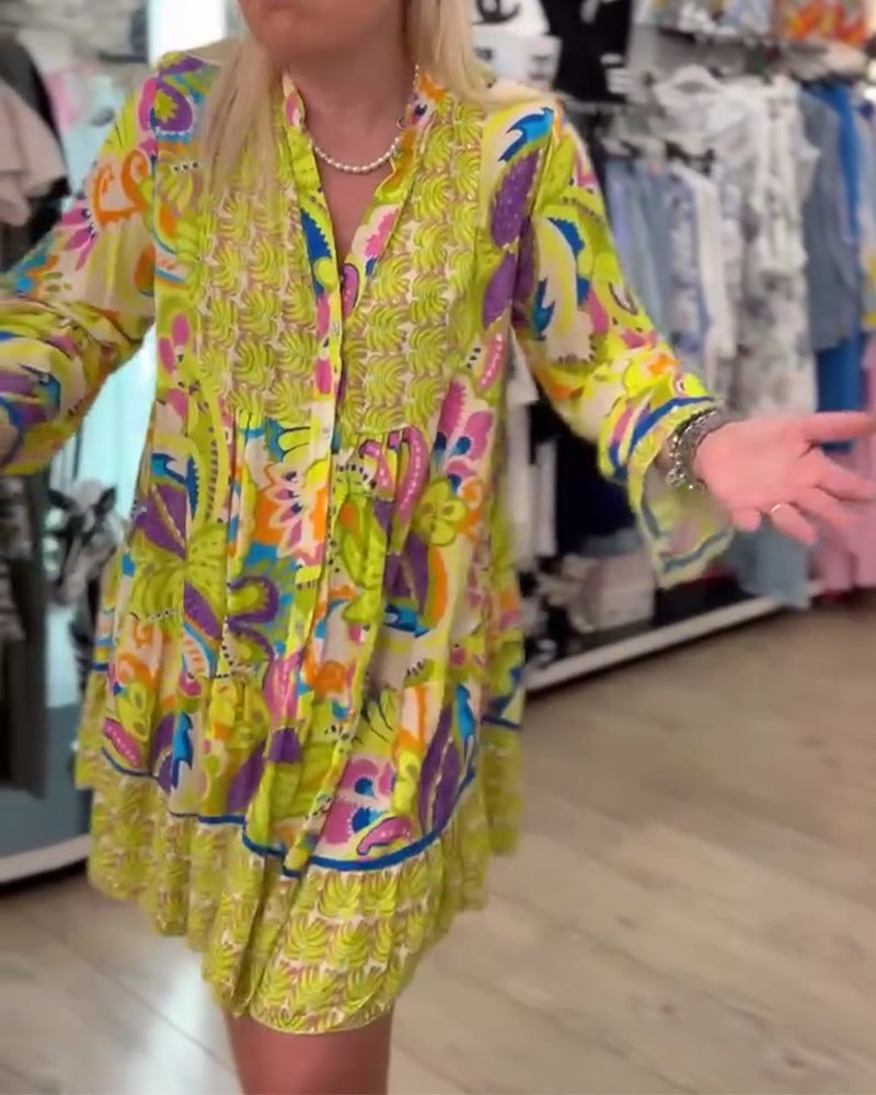 Myla | V-Neck Dress Long Sleeve Printed