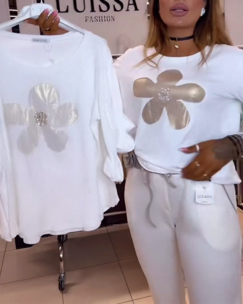Myla | T-Shirt Crew Neck Long Sleeve Large Flower