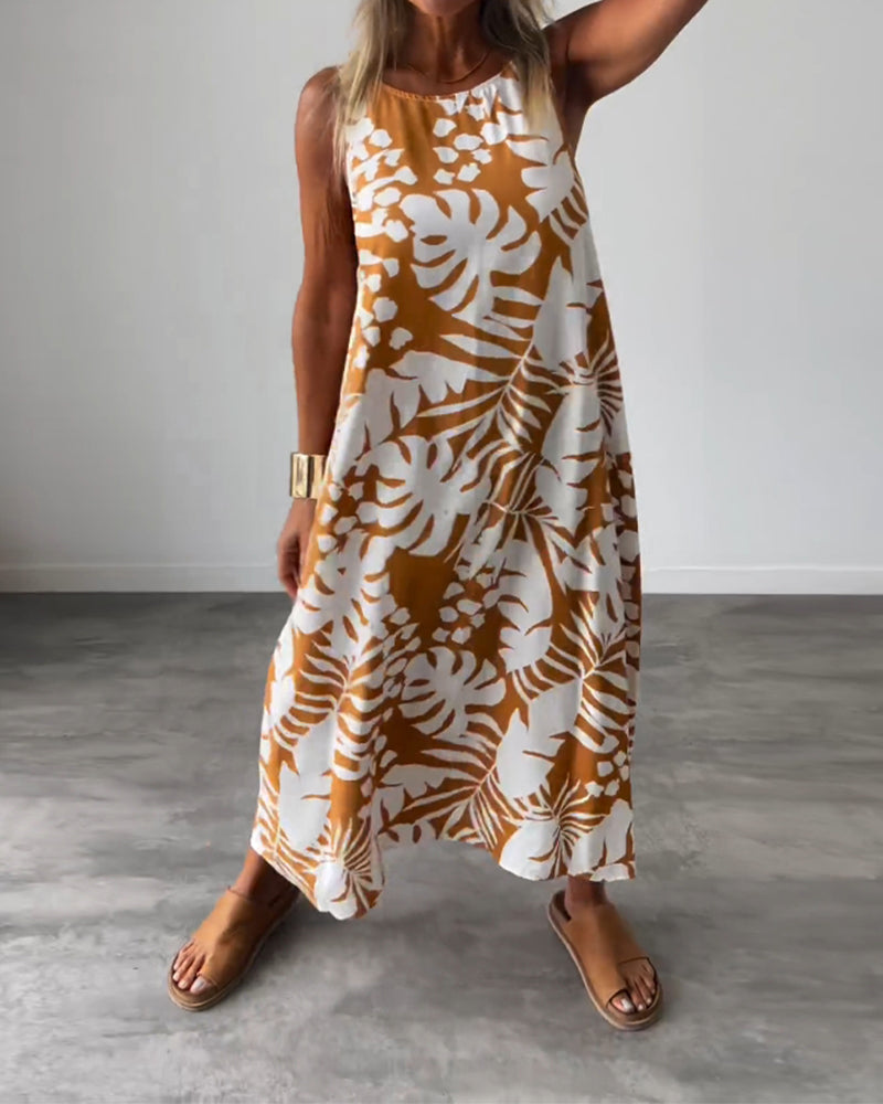 Myla | Casual, Sleeveless Dress with Leaf Pattern
