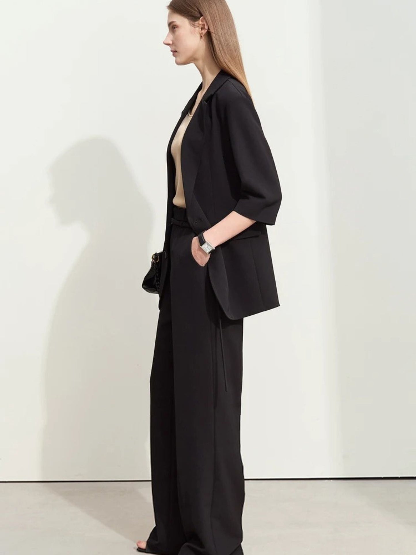 Loose Blazer and High-Waist Wide-Leg Pants Set