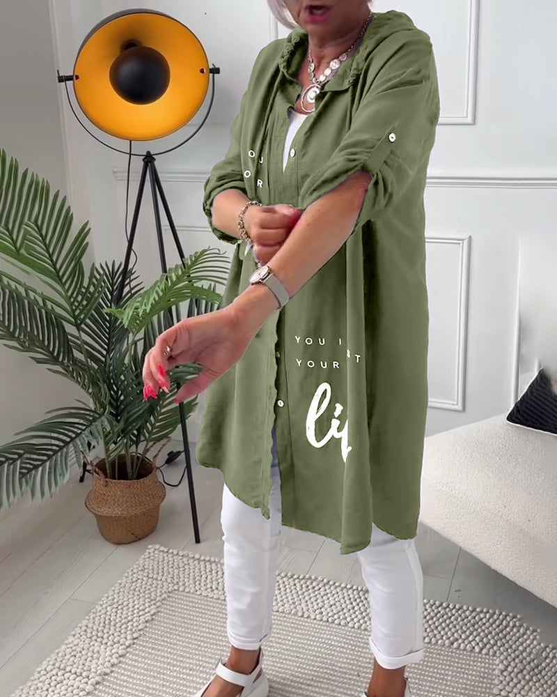 Myla | Coat with Hood and Button Letter Print