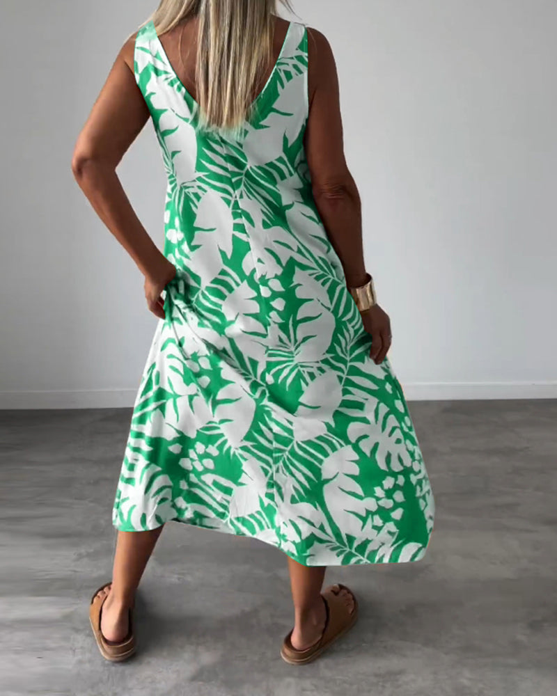 Myla | Casual, Sleeveless Dress with Leaf Pattern