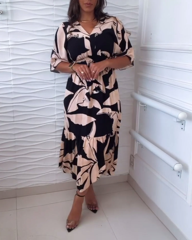 Myla | Elegant Dress with V-Neck and Three-Quarter Sleeves with Drawstring