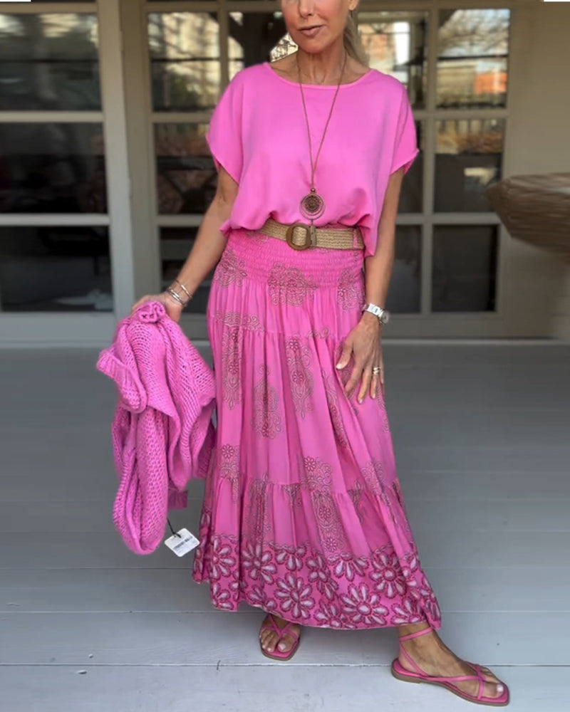 Myla | Skirt with Floral Inserts and Pleats