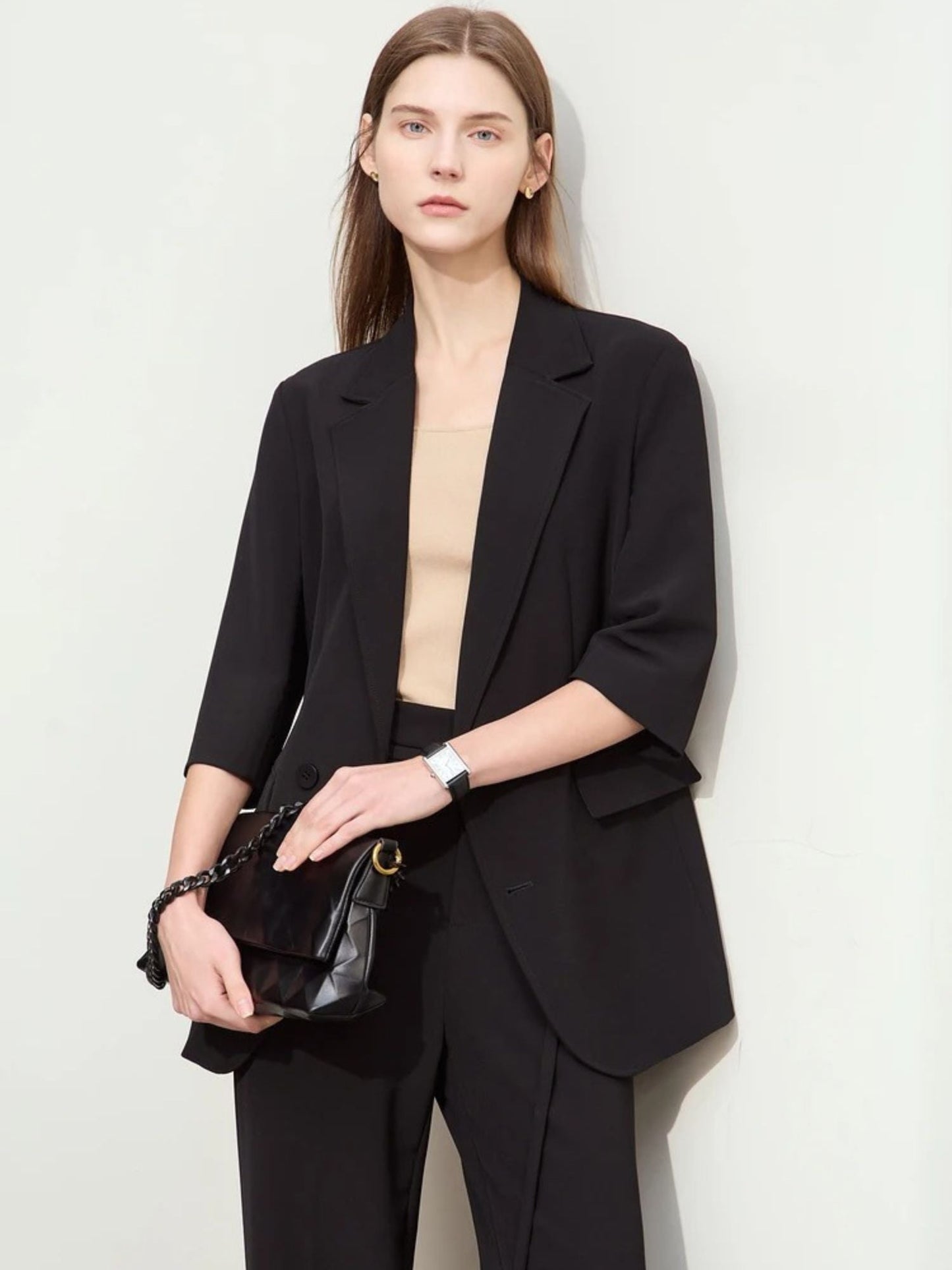 Loose Blazer and High-Waist Wide-Leg Pants Set