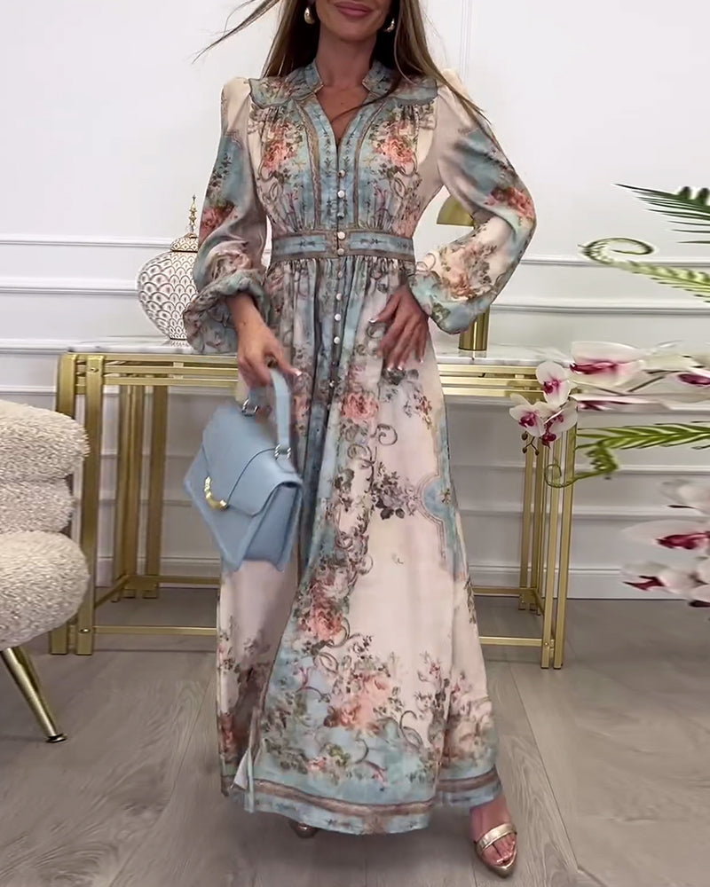 Myla | Long Dress with Buttoned Floral Print