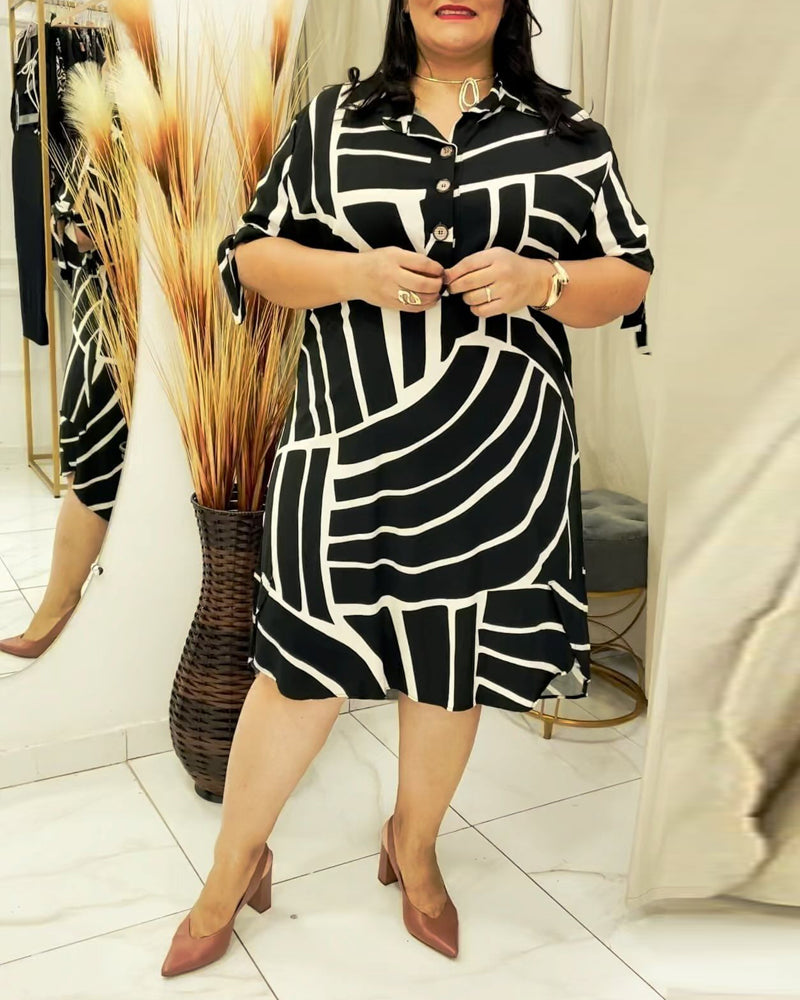 Myla | Dress with Lapel Button Line Print