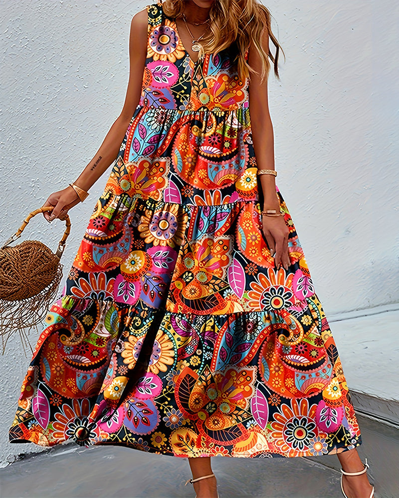 Myla | Sleeveless, Loose, Long Dress with Print