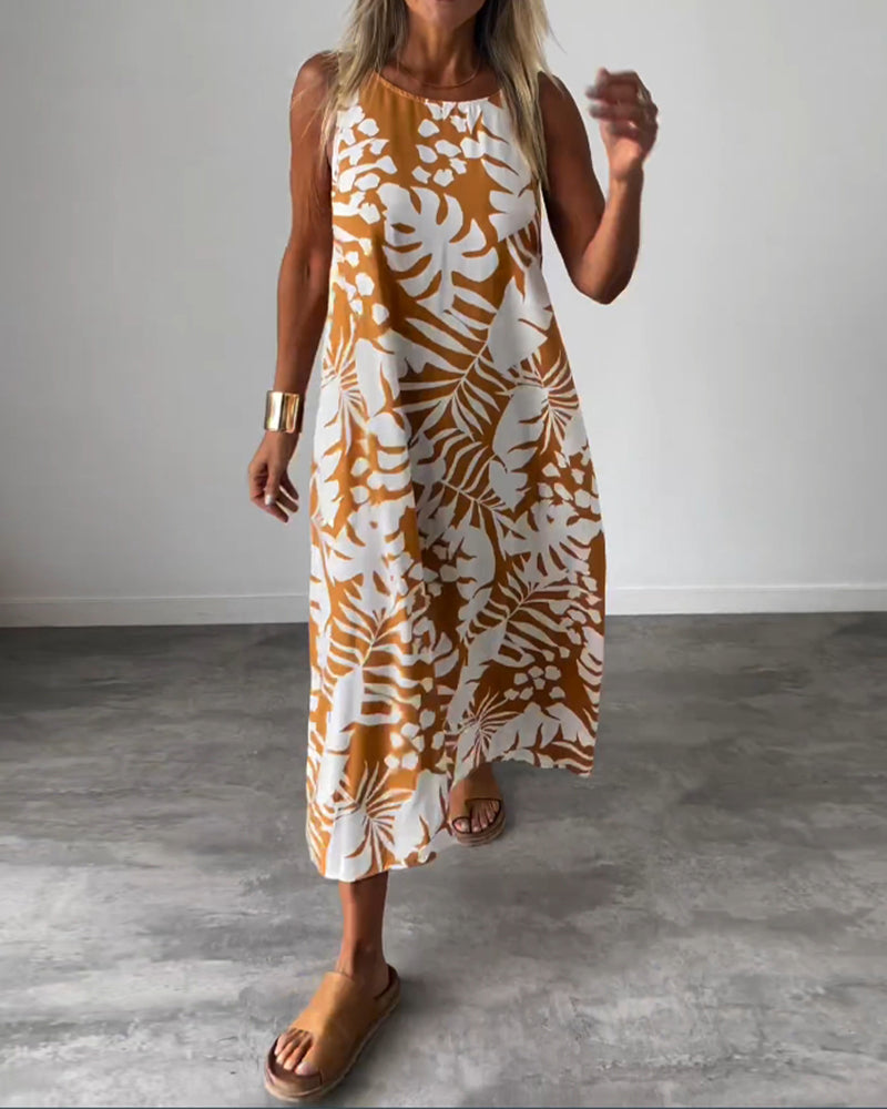Myla | Casual, Sleeveless Dress with Leaf Pattern